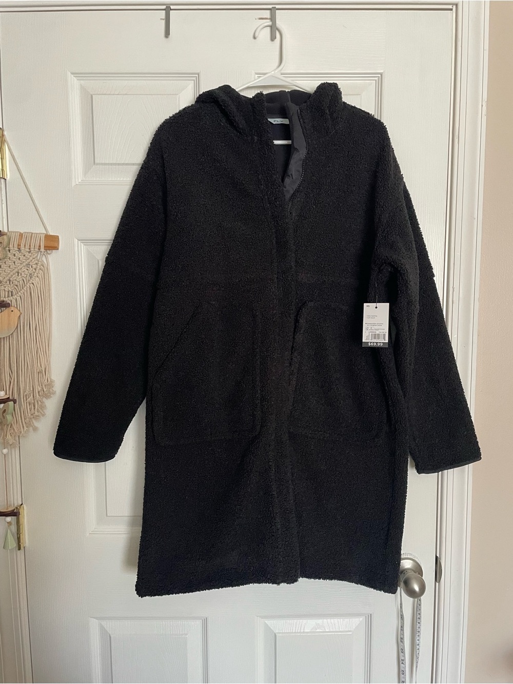 NWT FLX Women’s Size XS Black Hooded Teddy Long Jacket